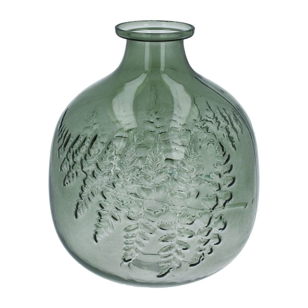 Green Glass Fern Impression Ball Vase Large