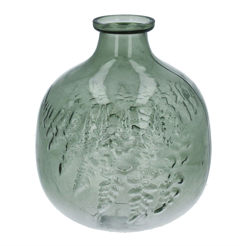 Green Glass Fern Impression Ball Vase Small