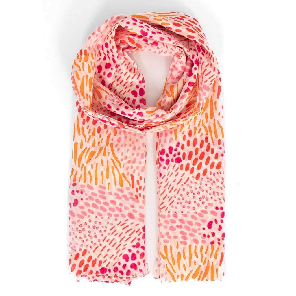 Leilani Lightweight Cotton Scarf  Pink Spotted Abstract