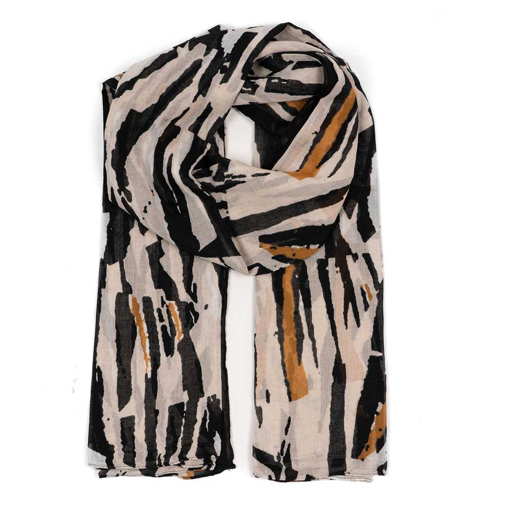 Kai Lightweight Cotton Scarf  Black Zebra Print