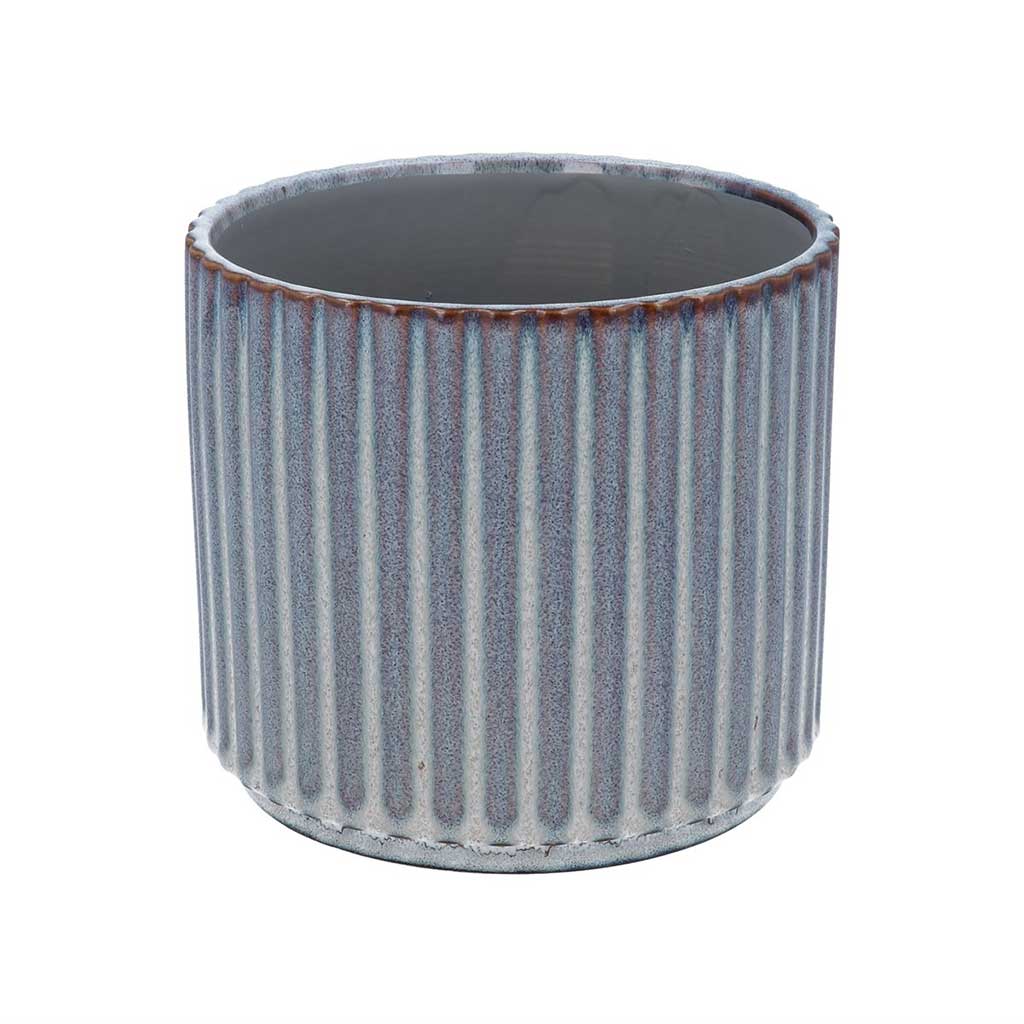 Reactive Glaze Ribbed Stoneware Pot Cover Medium