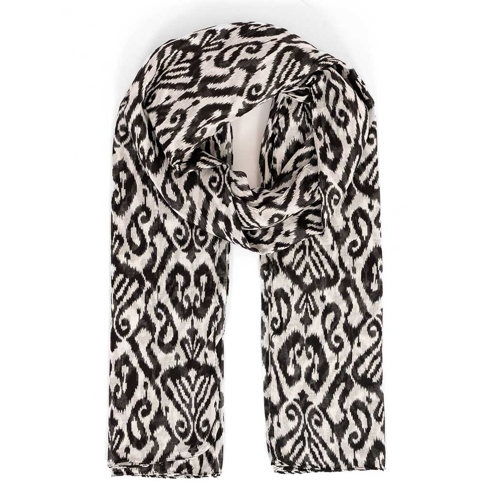 Saffron Lightweight Cotton Scarf  Black Damask