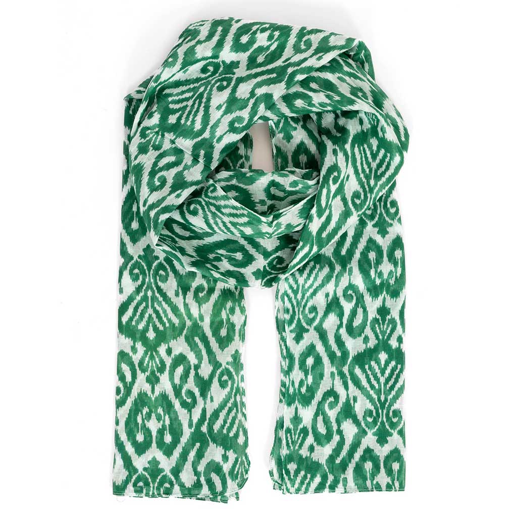 Saffron Lightweight Cotton Scarf  Green Damask