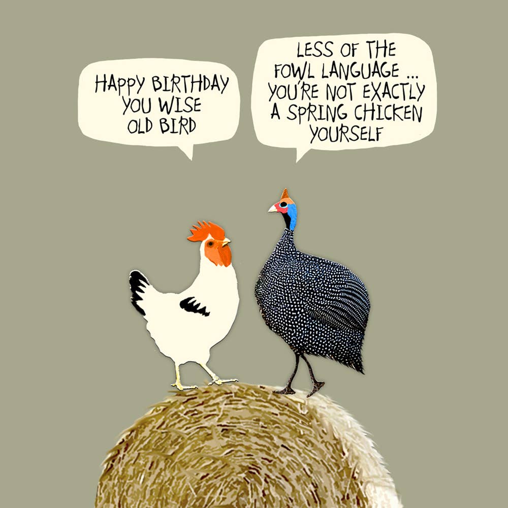 UW050 ... Fun Birthday Card - Spring Chicken / Wise old bird