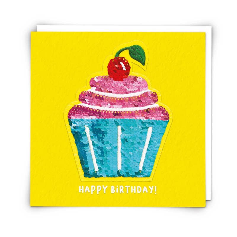 Cupcake Greeting Card with Reusable Reversible Sequin Patch