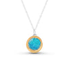 Turquoise blue gradient lagoon glass small round sterling silver necklace outlined in gold lustre