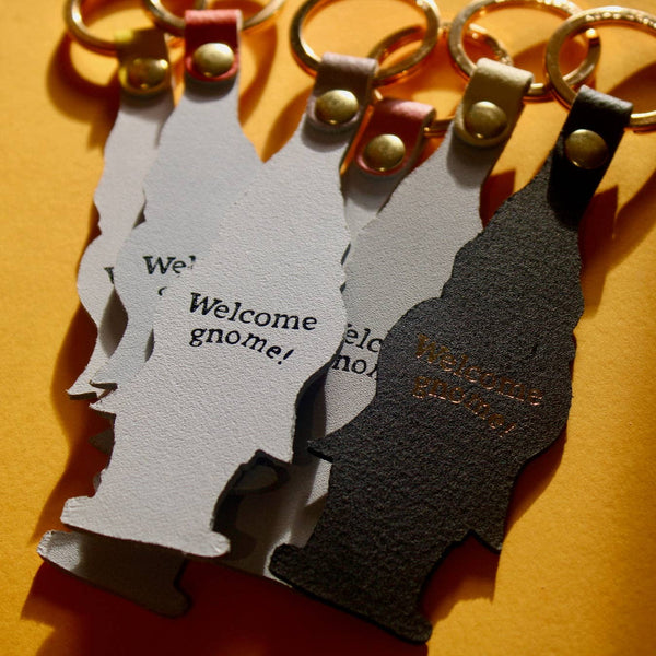 Welcome Gnome Key Fob Yellow