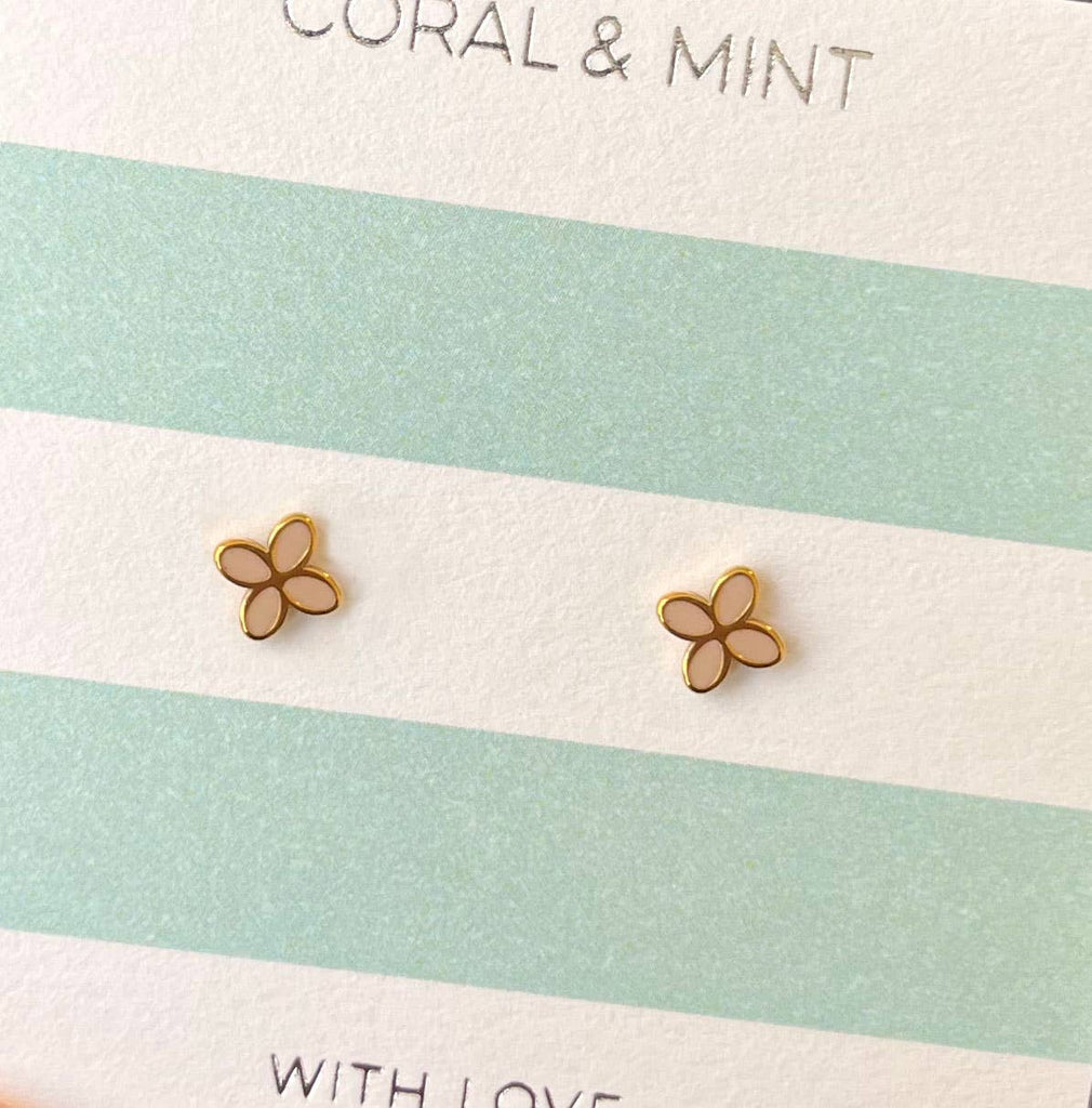 Gold Geo Flower Studs - Sand Enamel