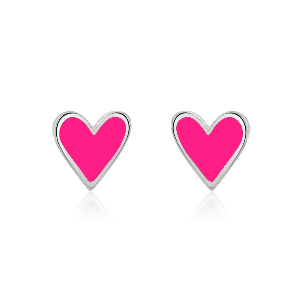 Mini Heart Studs - Neon Pink Enamel