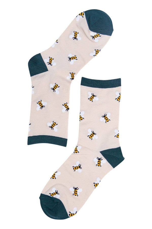 Women's Bamboo Socks - Cream, Bee