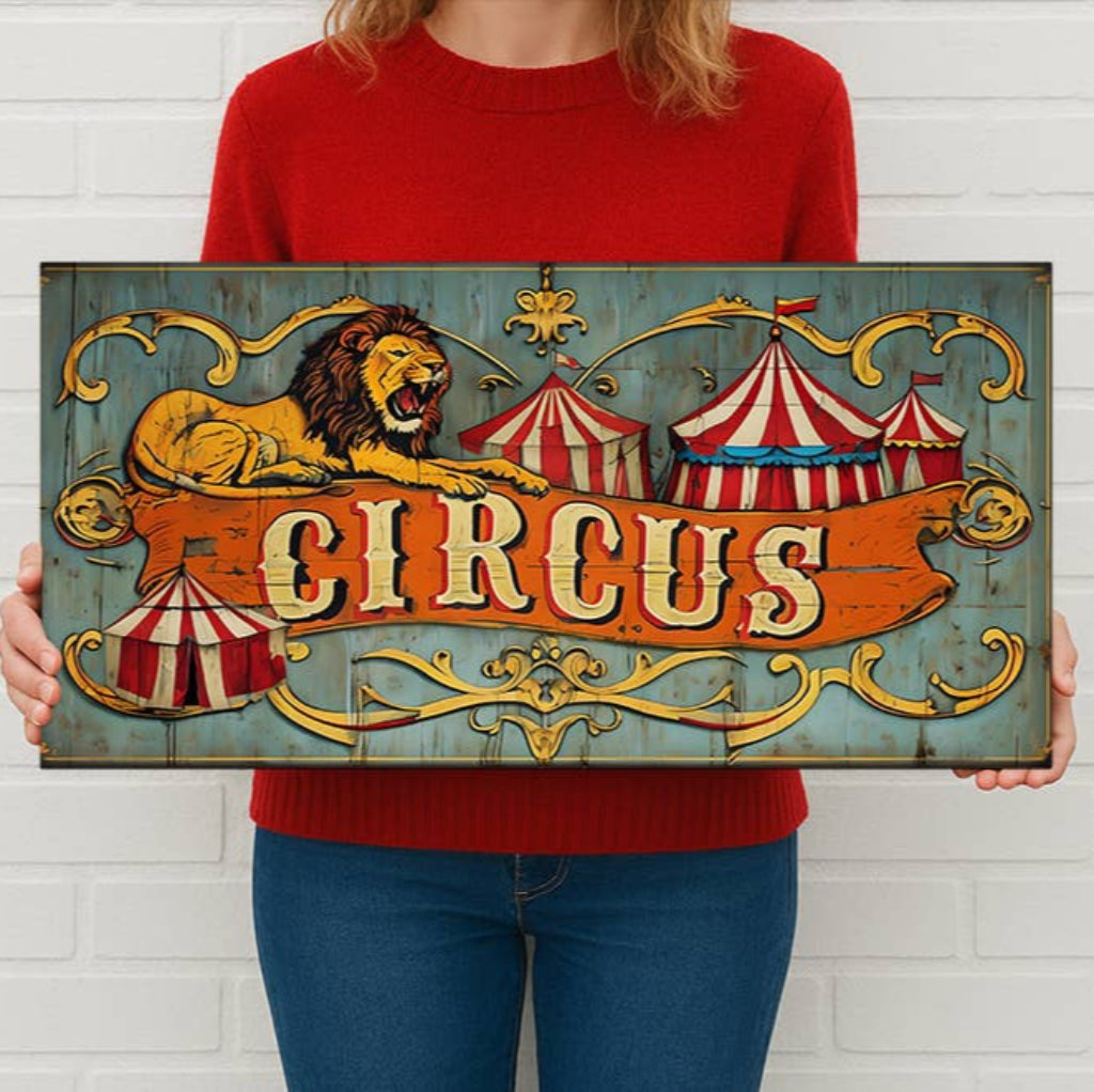 Circus Metal Sign – Vintage Lion & Big Top Carnival Wall Art