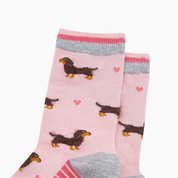 Sausage Dogs Hearts Fluffy Bamboo Socks in Pink