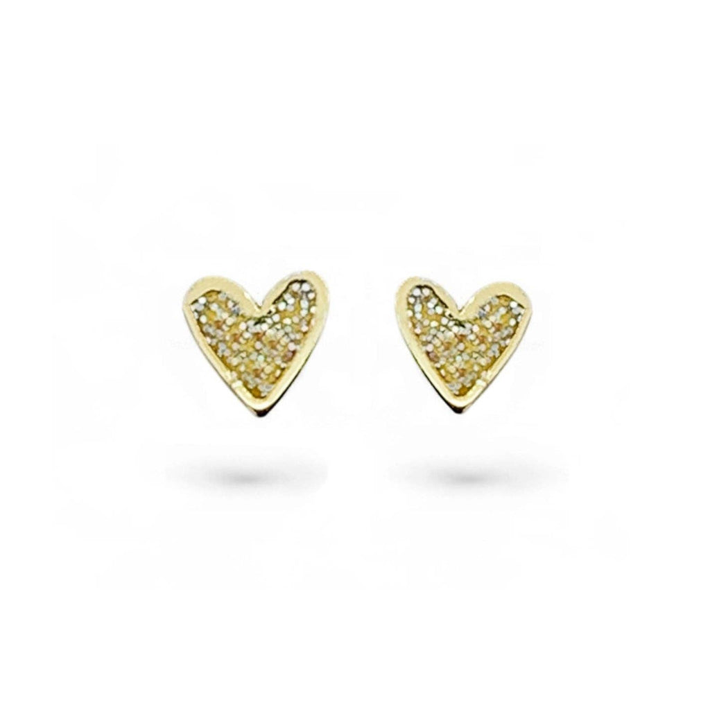 Gold Mini Heart Studs with Sparkly Gold Enamel