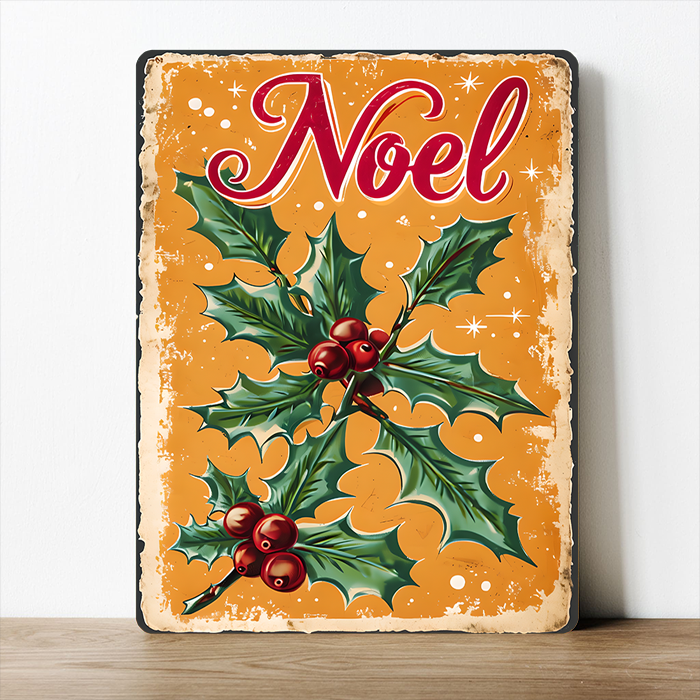 Noel Holly Berries Retro Christmas Wall Metal Sign