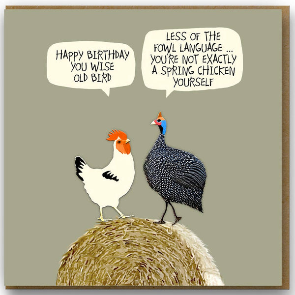 UW050 ... Fun Birthday Card - Spring Chicken / Wise old bird