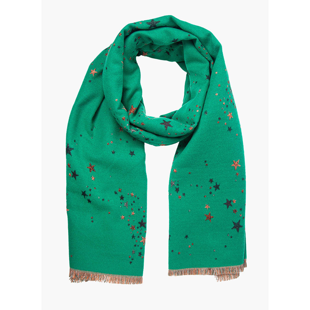 Green Heavyweight Scarf with Celestial Print