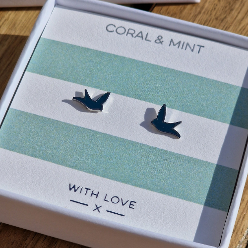 Blue Swallow Bird Studs