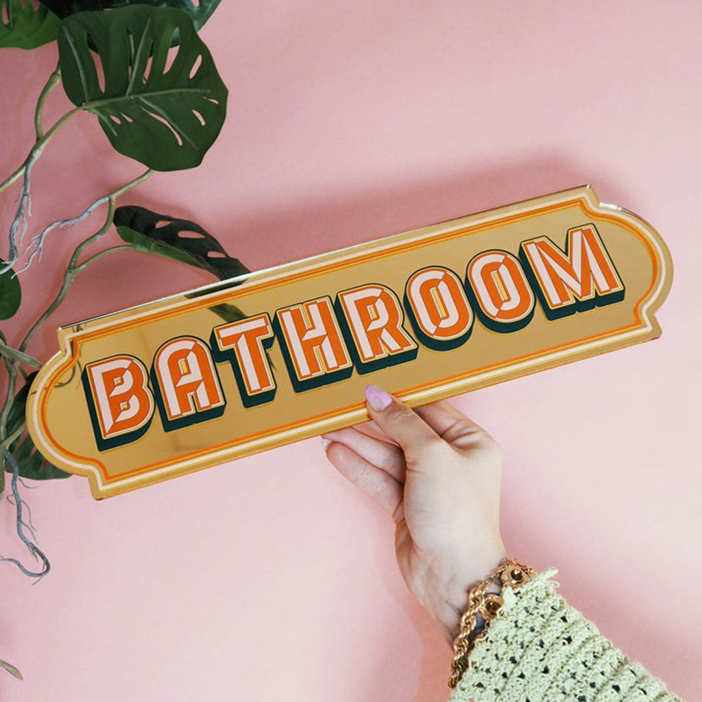Bathroom Mirror Sign Gold