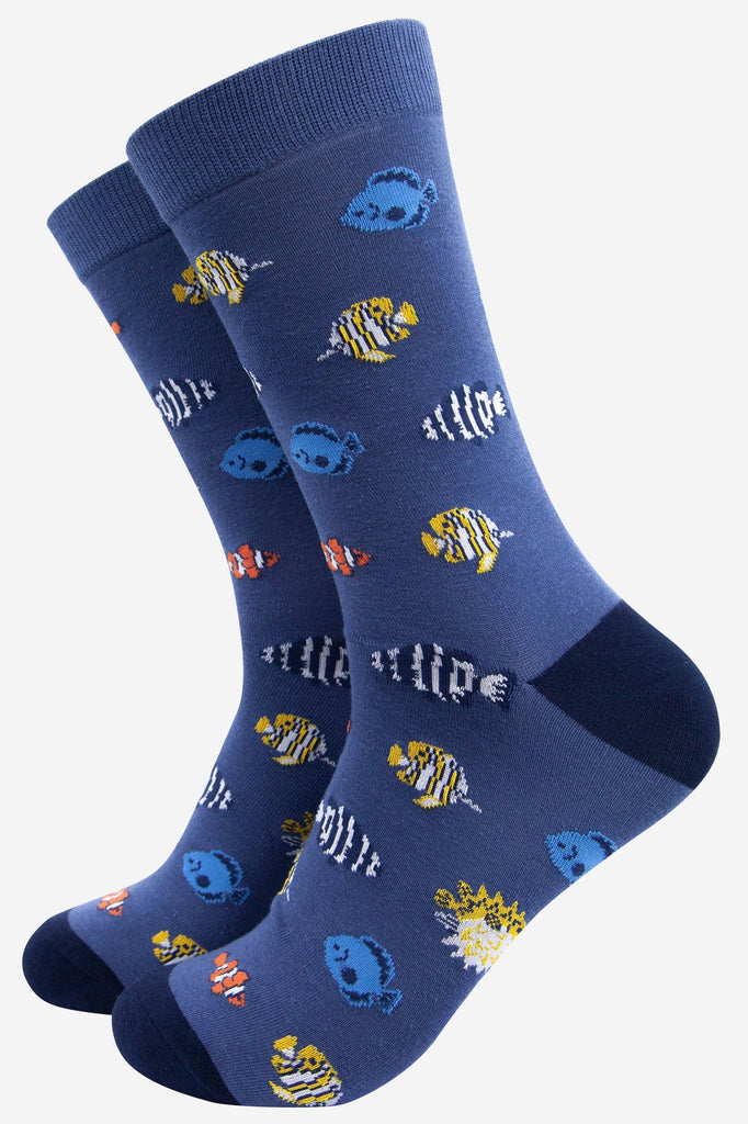 Men's Bamboo Socks - Blue, Tropical Fish