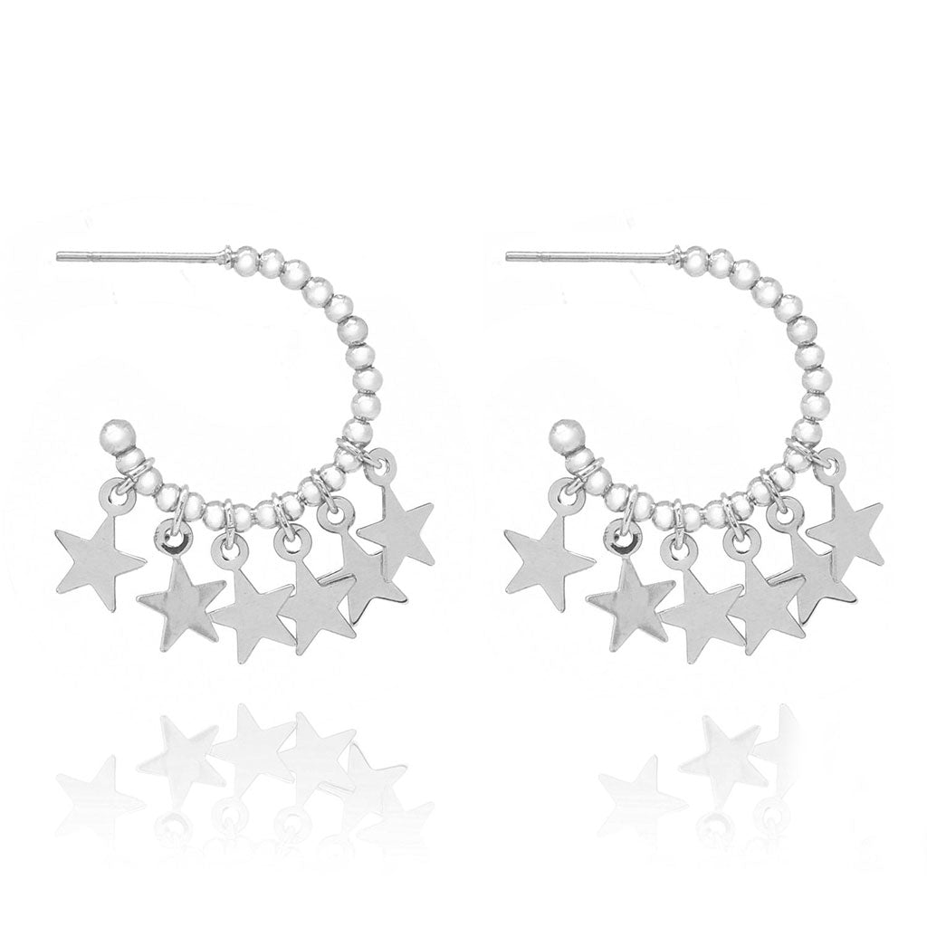 Aura Multi Star Silver Hoop Earrings