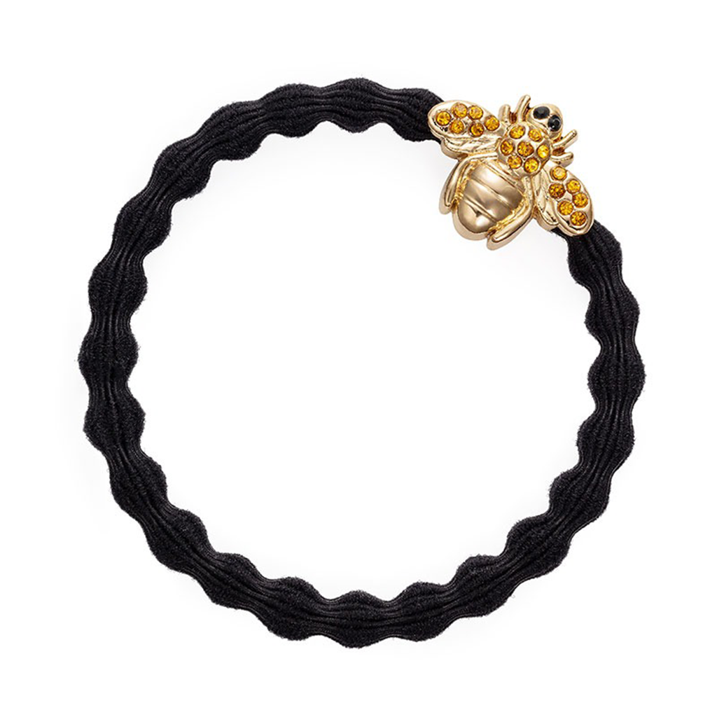 Bracelet élastique doré avec abeille scintillante noire