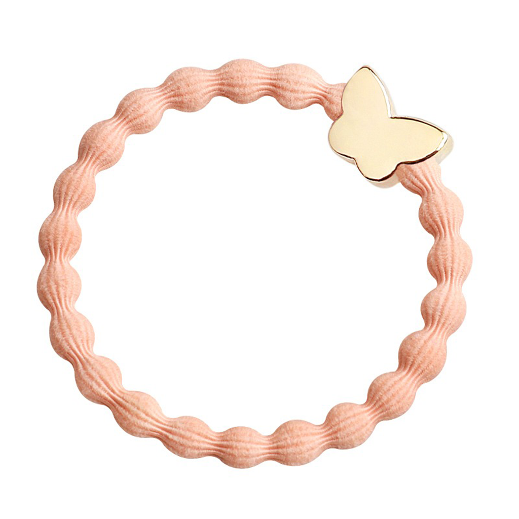 Gold Butterfly On Peach Elastic Bangle Band