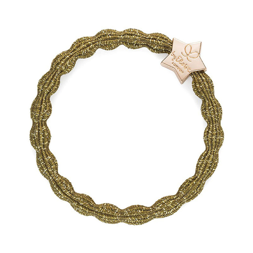Metallic Gold Star On Olive Elastic Bangle Band