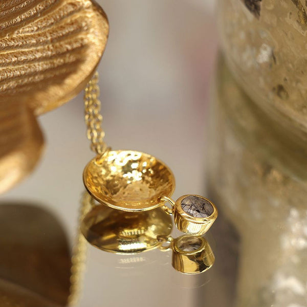 Aureus 14Ct Gold Plated Hammered Disc Pendant
