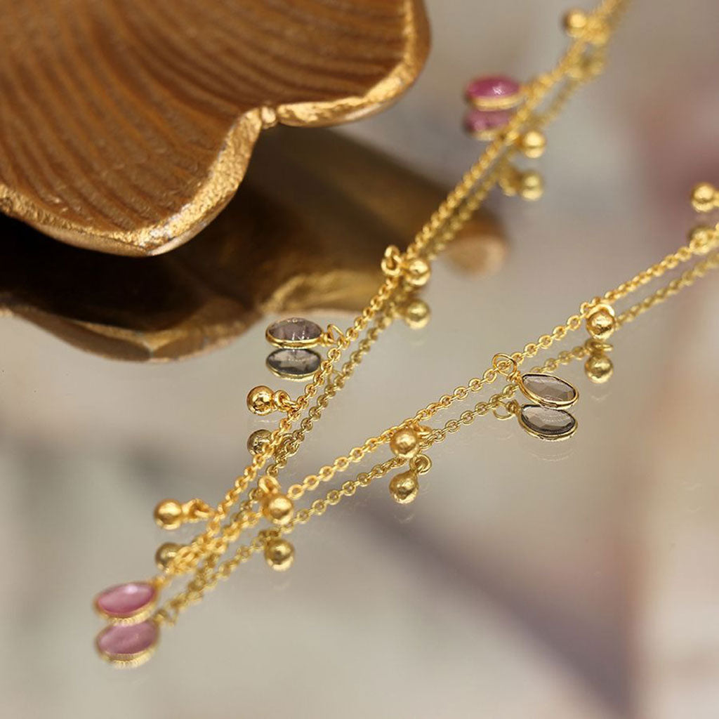 Chaîne fantaisie plaquée or 14 carats Aureus avec collier tourmaline multi-gouttes