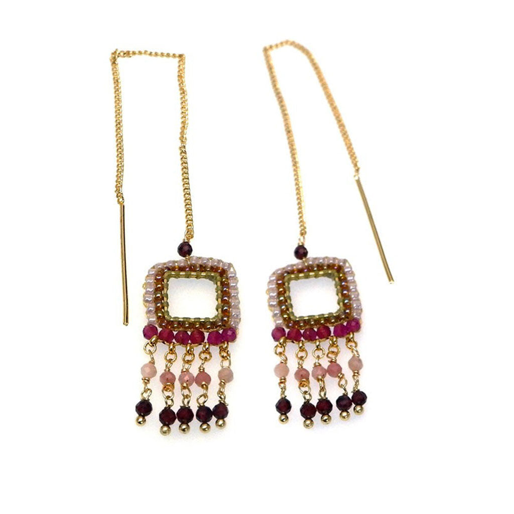 Pink Tourmaline Threader Handcrafted Earrings