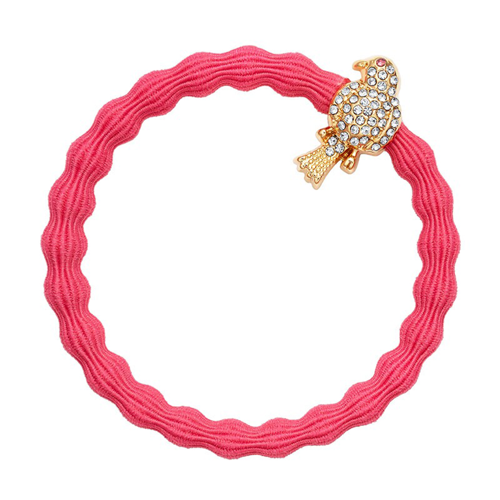 Bracelet élastique avec motif oiseau et strass rose fluo