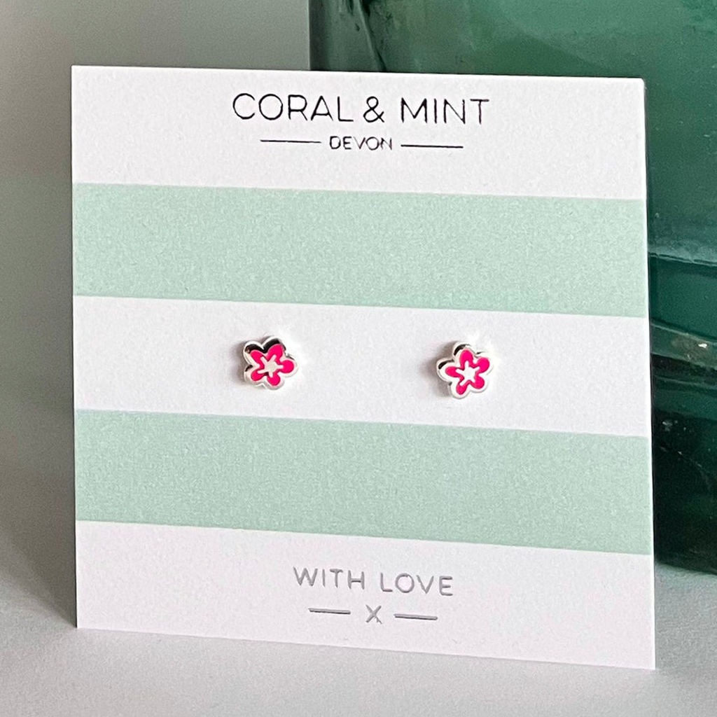 Bubble Flower Studs With Neon Pink Enamel