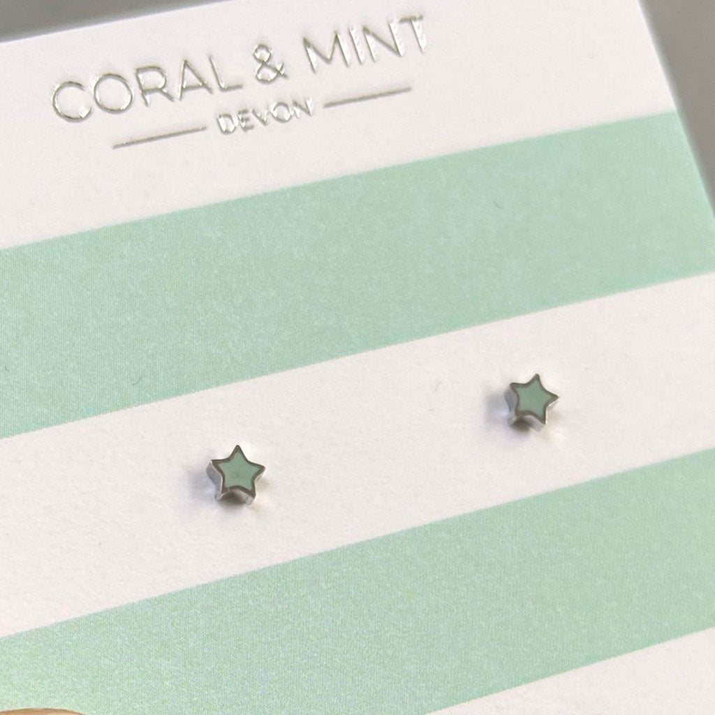 Mini Mint Star Enamel Studs