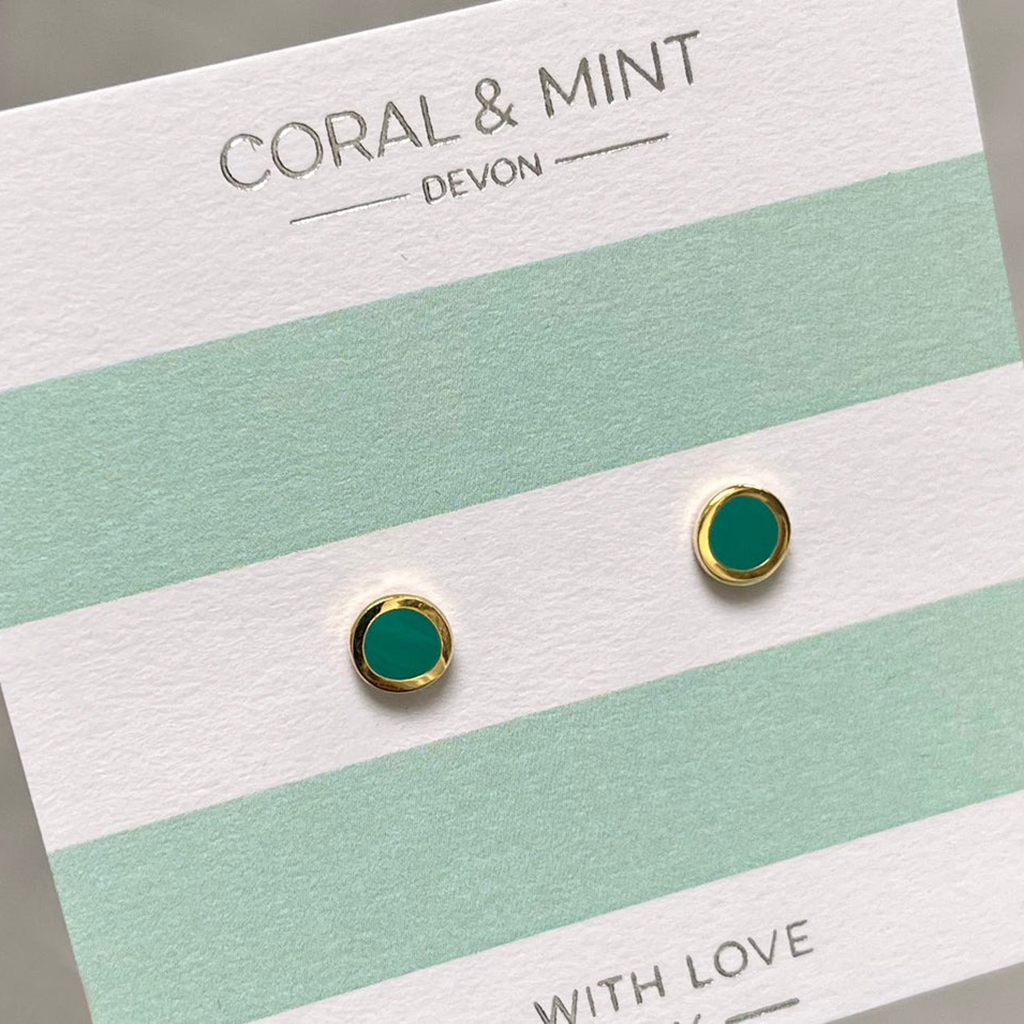 Sea Green Enamel Studs With Gold Plating
