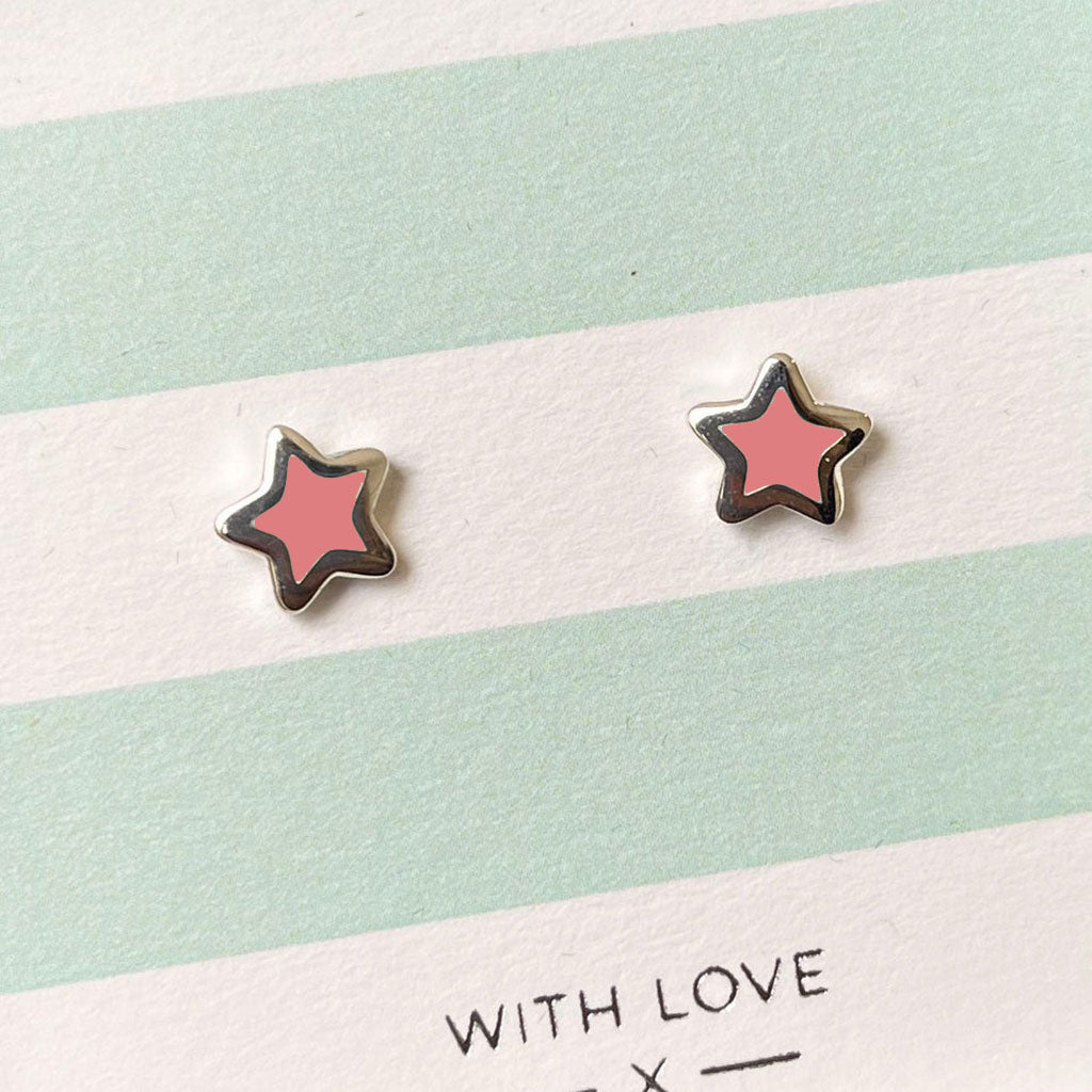 Pale Pink Enamel Star Studs