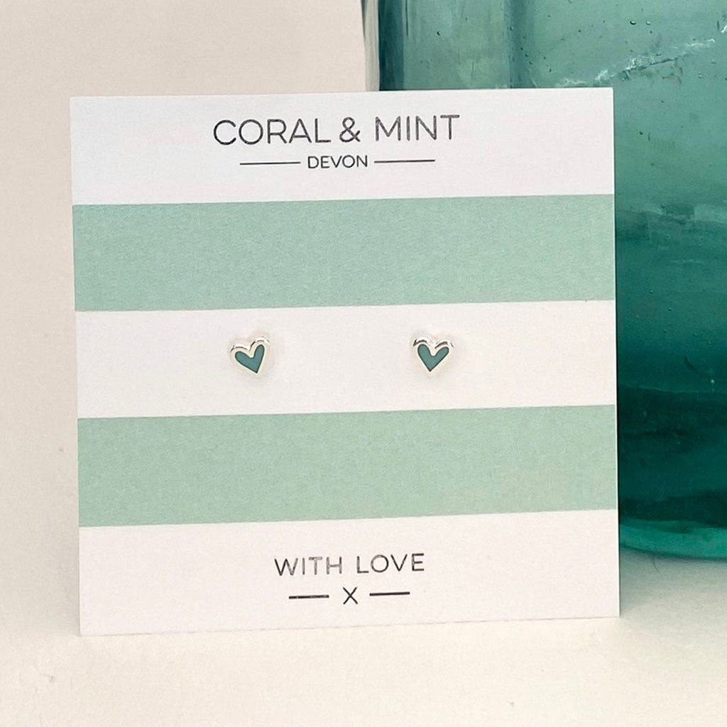 Mini Heart Studs With Mint Enamel