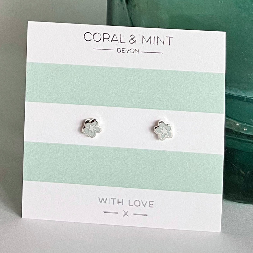 Bubble Flower Studs With Mint Enamel