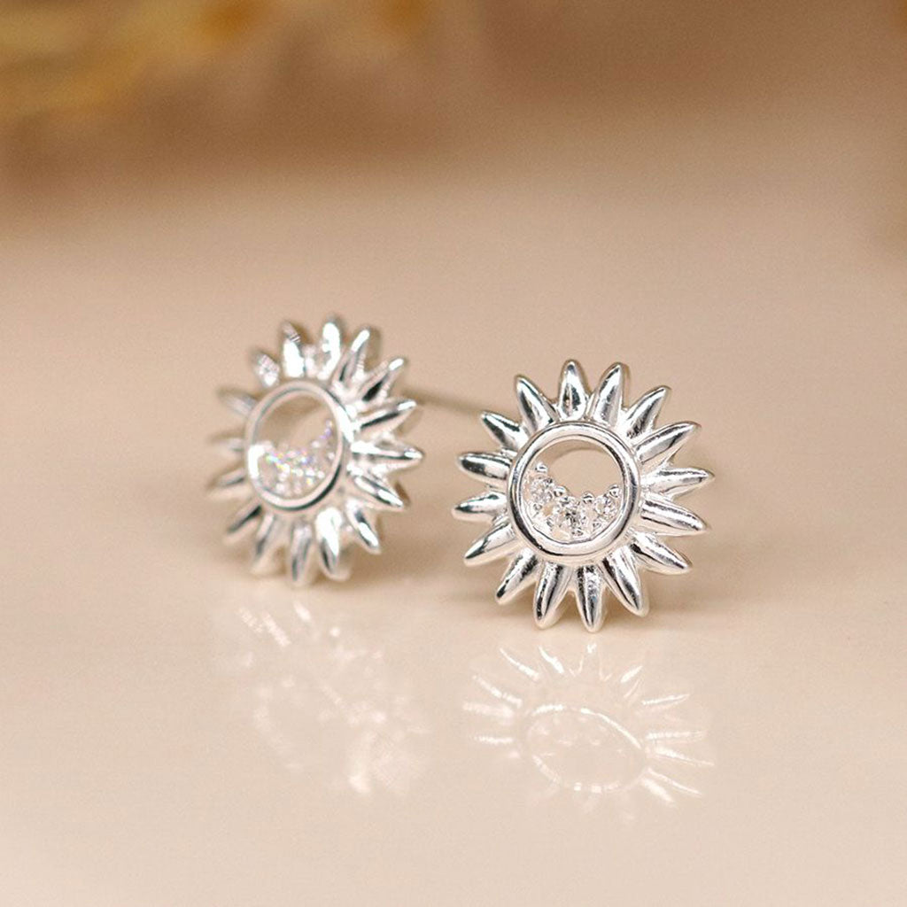 Sterling Silver Star Flower Stud Earring With Cubic Zirconia