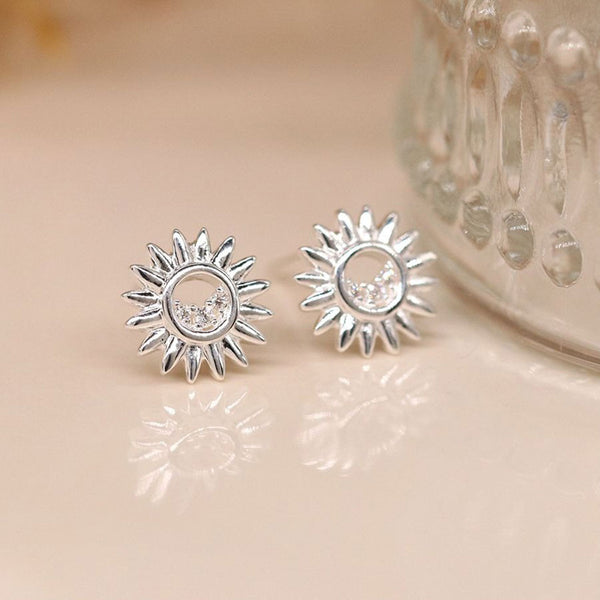 Sterling Silver Star Flower Stud Earring With Cubic Zirconia