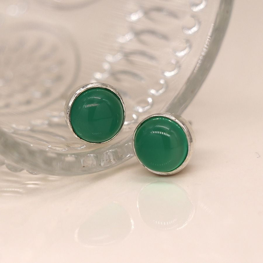 Green Onyx Cab 6mm Sterling Silver Studs