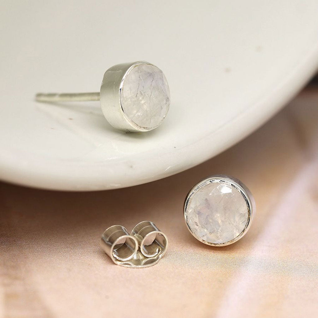 Rainbow Moonstone Cut Sterling Silver Earrings