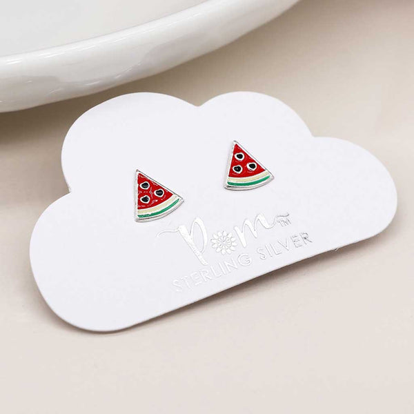 Sterling Silver Watermelon Slice Studs