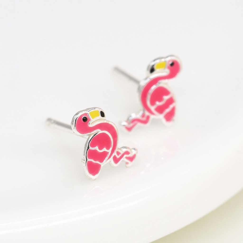 Sterling Silver Flamingo Stud Earrings