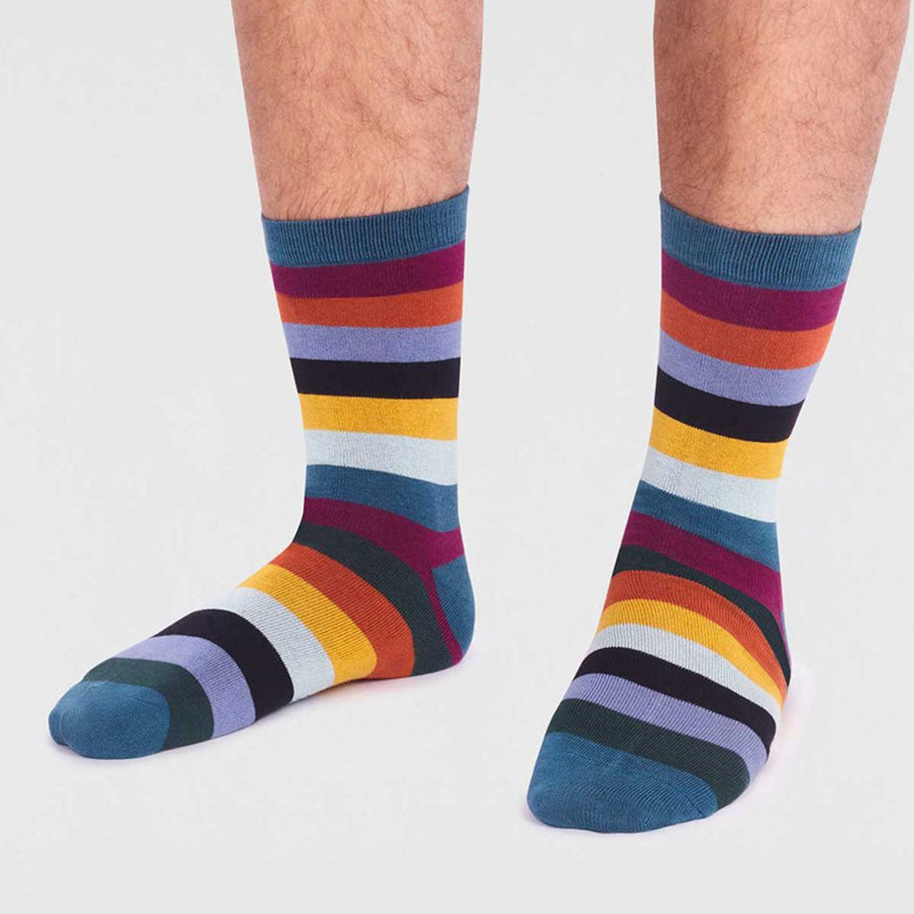 Jase Bamboo Stripe Socken Blaugrün