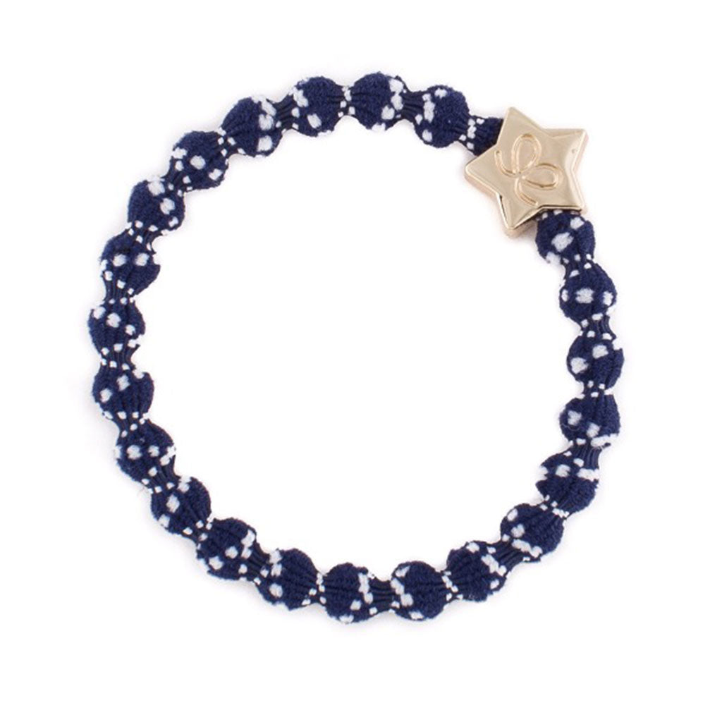 Gold Star On Crisscross White & Navy Elastic Bangle Band