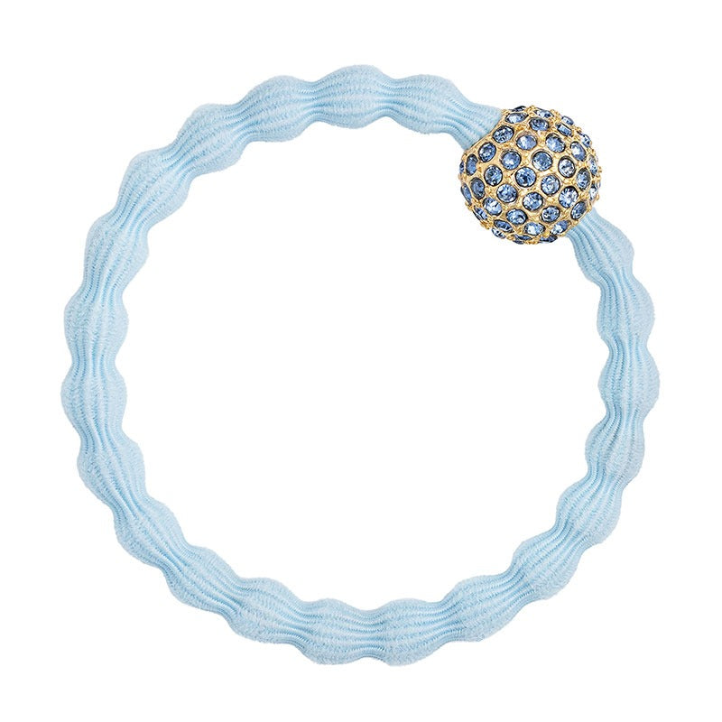 Bling Disco Ball On Sky Blue Elastic Bangle Band