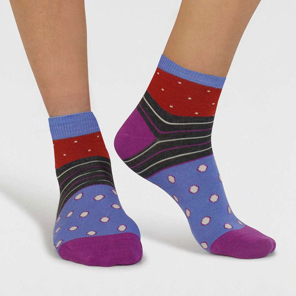 Rondel Spot And Stripe Bamboo Ankle Socks Flame Orange