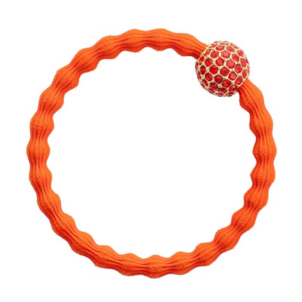 Bling Disco Ball On Warm Orange Elastic Bangle Band
