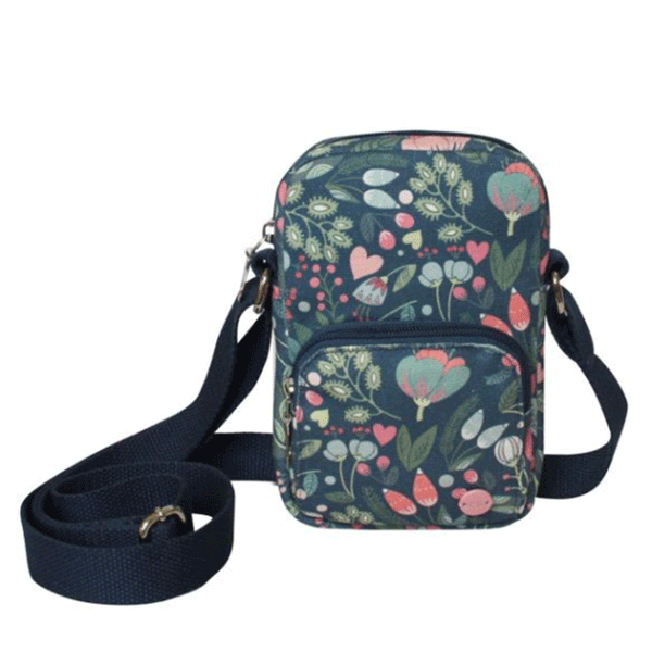 Oil Cloth Phone Pouch Blue Floral