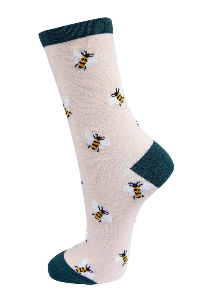 Women's Bamboo Socks - Cream, Bee